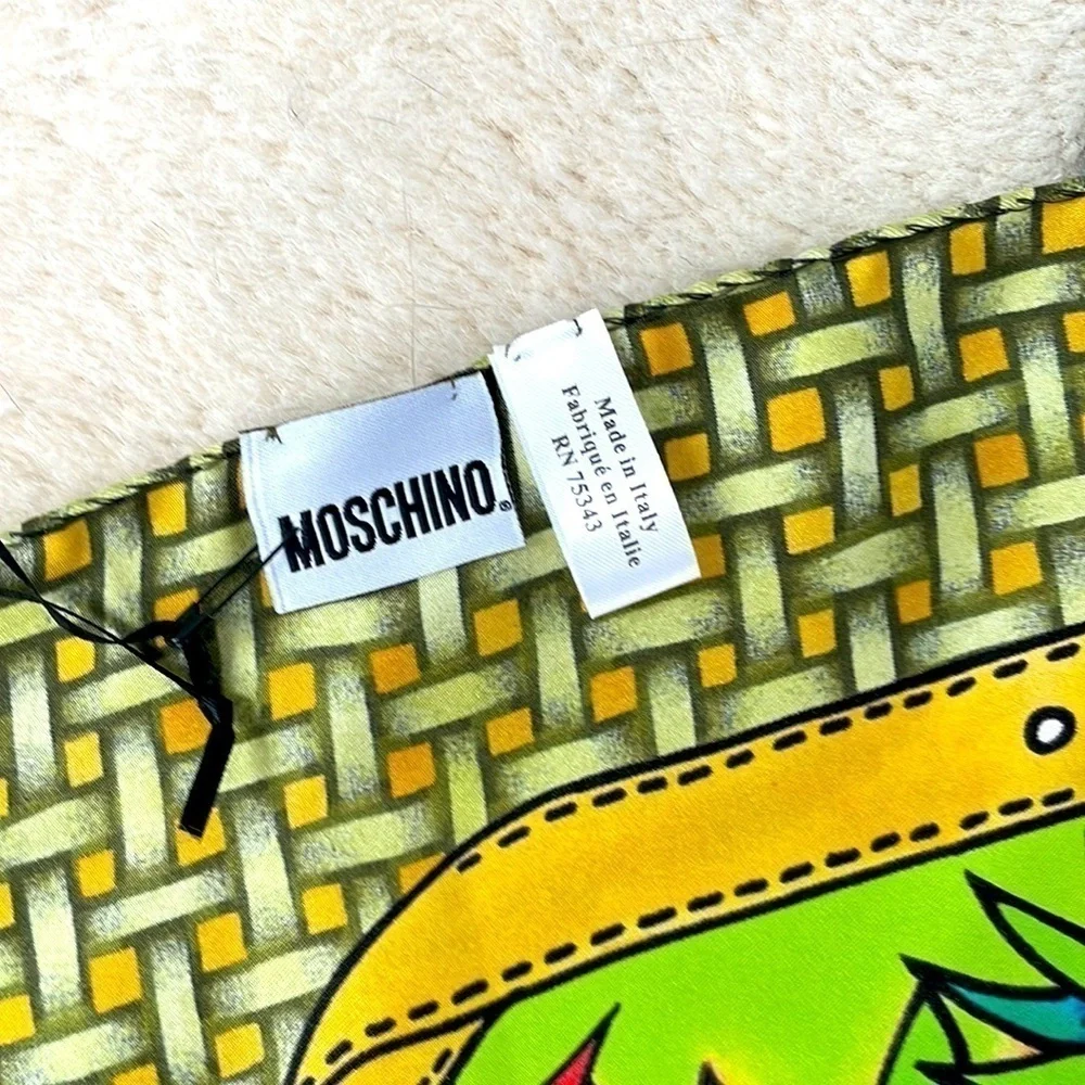 Brand New Moschino 100% Silk Square Teddy Bear Scarf Jungle Tropical Hawaii